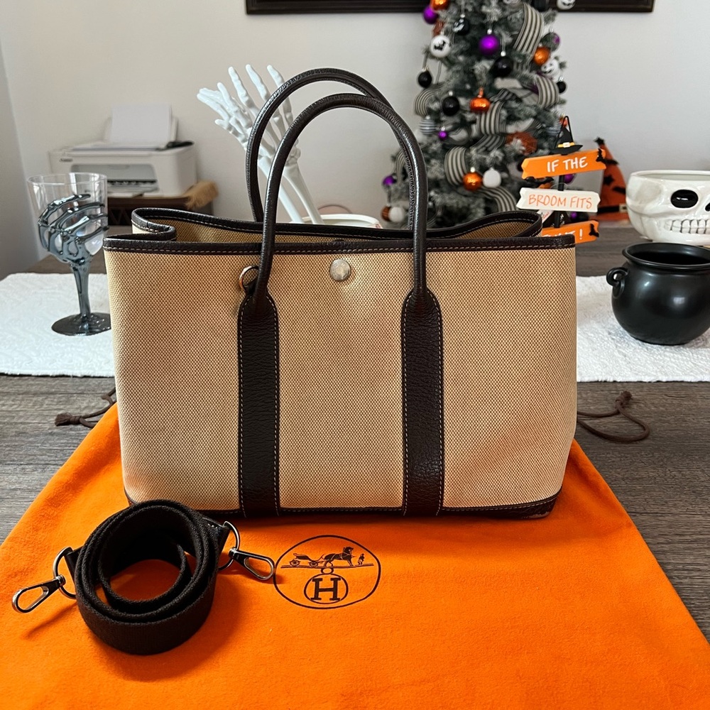 SALE!Hermes Garden Party Tan and Brown Canvas Tote Bag - Picture 2 of 14